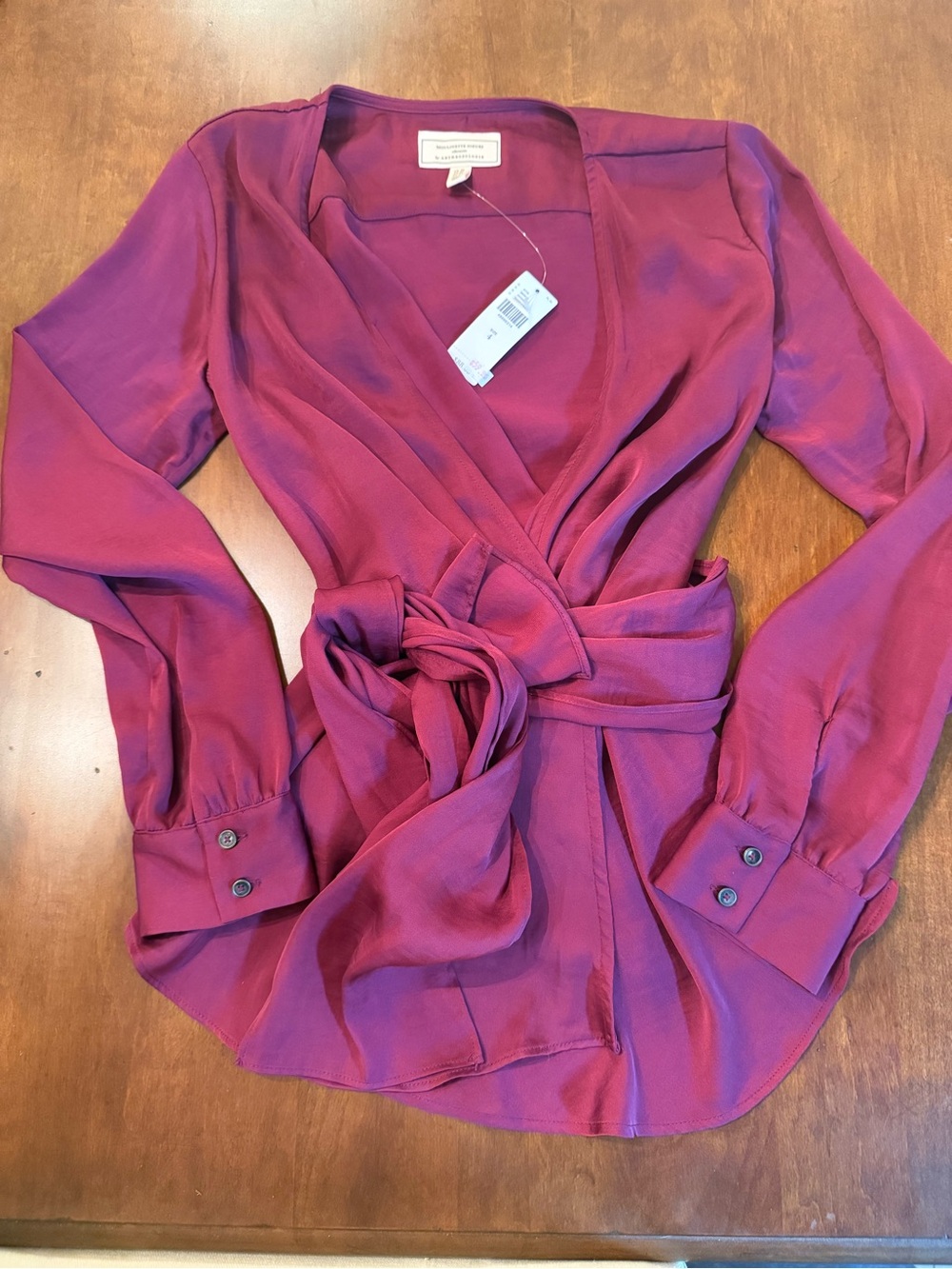 Anthropologie Raspberry Wrap Blouse with Tie Waist